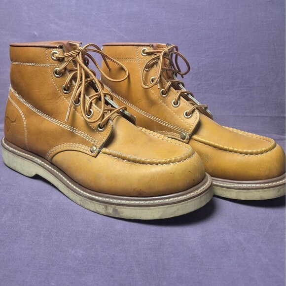 Texas Steer Boots Brown Leather Lace Up Ankle Men display picture 2